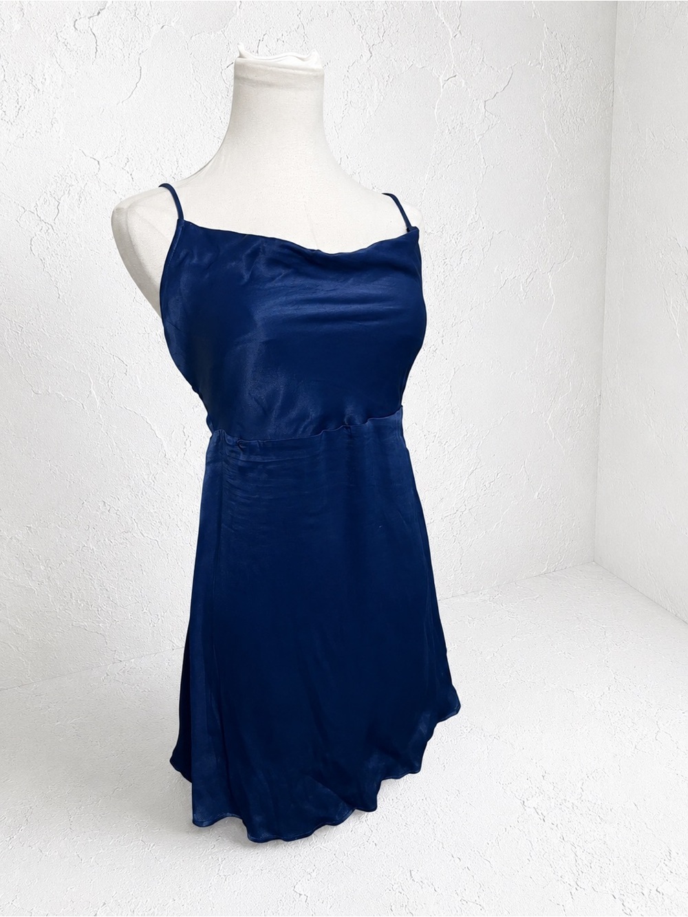 Zara Royal Blue Satin Slip Dress Cowl Neck Spaghetti Strap Mini Size S